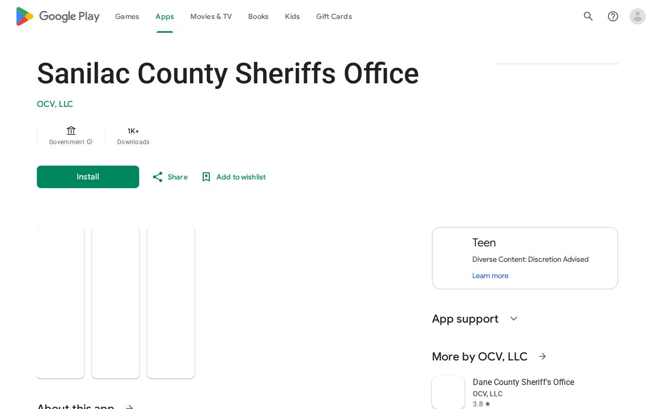 Google Play listing for the official Sanilac County Sheriffs Office mobile app