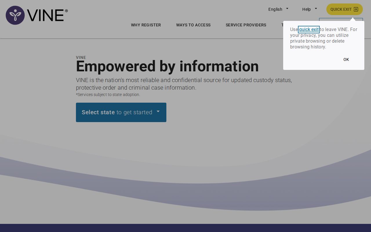 VINELink map interface used to choose Michigan for a Sanilac County custody search