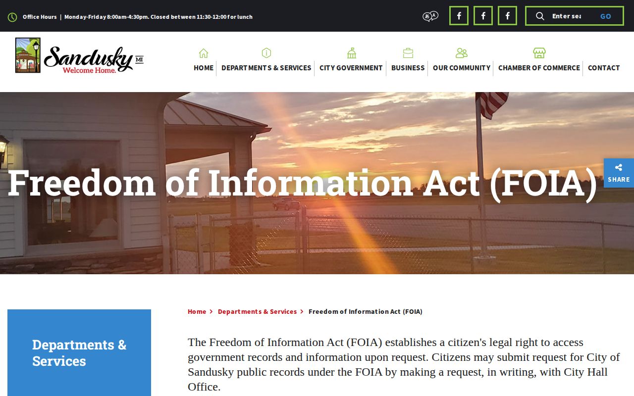 City of Sandusky official FOIA information page for public records requests