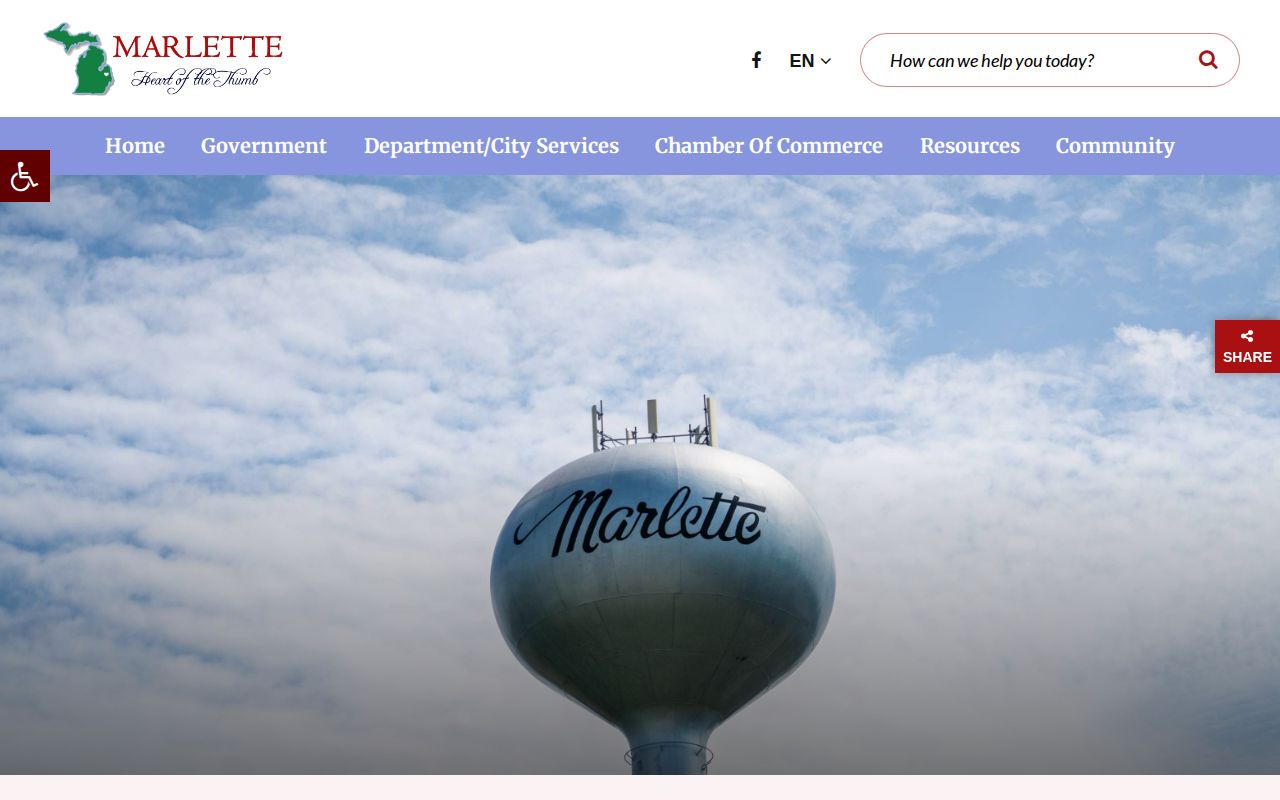 Captured Marlette Police Department page on the official city website